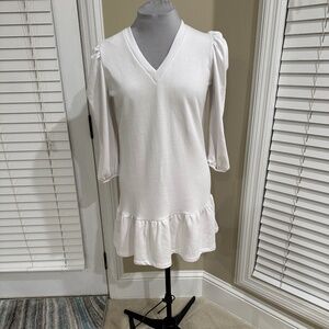 Tart Collection, White V Neck Puff Sleeve Mini Dress, Size Large